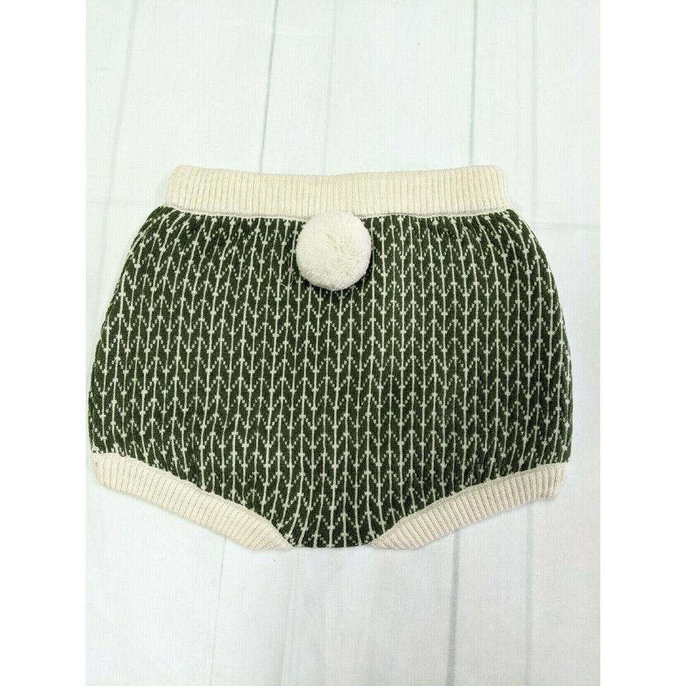 Knit Green & Cream Bunny Tail Bloomers Size 3-4